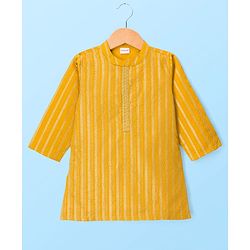 Babyhug Woven Full Sleeves  Kurta Dhoti Set with Embroidered Neck & Self Design - Mustard
