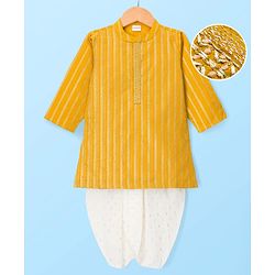 Babyhug Woven Full Sleeves  Kurta Dhoti Set with Embroidered Neck & Self Design - Mustard