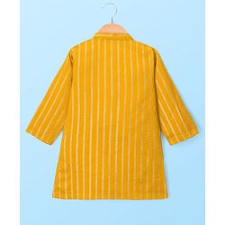 Babyhug Woven Full Sleeves  Kurta Dhoti Set with Embroidered Neck & Self Design - Mustard