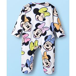 Babyhug Disney Interlock Knit Full Sleeves Sleepsuit With Minnie Mouse & Family - White
