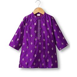 Babyhug Woven Full Sleeves Kurta Pajama Set with Floral Embroidery - Purple