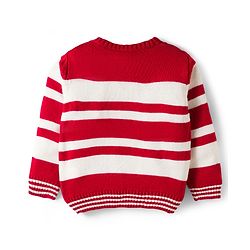 Babyhug Knit Full Sleeves Sweater Set With Stripes - Red