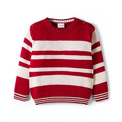 Babyhug Knit Full Sleeves Sweater Set With Stripes - Red