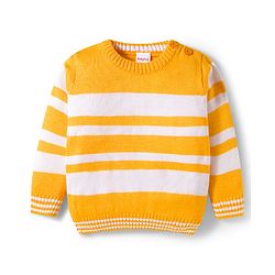 Babyhug Knitted Full Sleeves Striped Sweater Set - Yellow