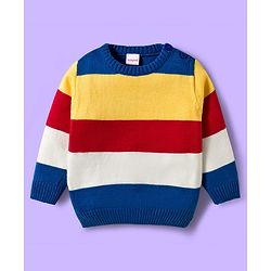 Babyhug Knitted Full Sleeves Sweater Set With Color Block Design - Multicolor