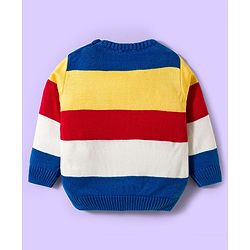 Babyhug Knitted Full Sleeves Sweater Set With Color Block Design - Multicolor