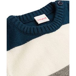 Babyhug Knit Full Sleeves Sweater Sets With Stripe Design - Navy Blue & Grey