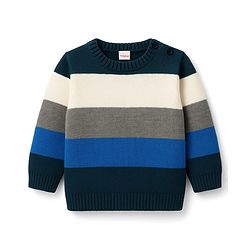 Babyhug Knit Full Sleeves Sweater Sets With Stripe Design - Navy Blue & Grey