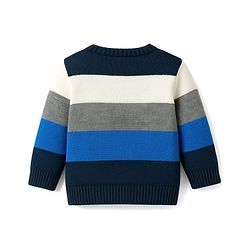 Babyhug Knit Full Sleeves Sweater Sets With Stripe Design - Navy Blue & Grey
