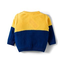 Babyhug Cotton Knit Full Sleeves Color Block Sweater Set - Yellow & Navy Blue