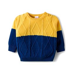 Babyhug Cotton Knit Full Sleeves Color Block Sweater Set - Yellow & Navy Blue