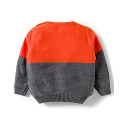 Babyhug Cotton Knit Full Sleeves Color Block Sweater Set - Orange & Grey