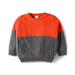 Babyhug Cotton Knit Full Sleeves Color Block Sweater Set - Orange & Grey