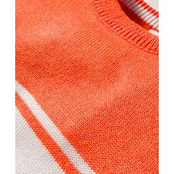 Babyhug Cotton Knit Full Sleeves Sweater Set With Stripes - Orange & White