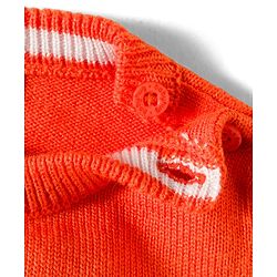 Babyhug Cotton Knit Full Sleeves Sweater Set With Stripes - Orange & White