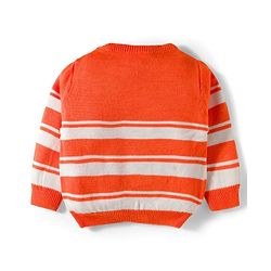 Babyhug Cotton Knit Full Sleeves Sweater Set With Stripes - Orange & White