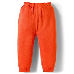 Babyhug Cotton Knit Full Sleeves Sweater Set With Stripes - Orange & White