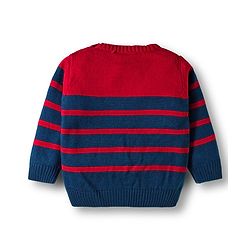 Babyhug Knit Full Sleeves Sweater Sets With Stripe Design - Navy Blue & Red