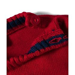 Babyhug Knit Full Sleeves Sweater Sets With Stripe Design - Navy Blue & Red