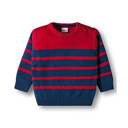 Babyhug Knit Full Sleeves Sweater Sets With Stripe Design - Navy Blue & Red