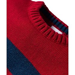 Babyhug Knit Full Sleeves Sweater Sets With Stripe Design - Navy Blue & Red