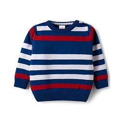 Babyhug Knit Full Sleeves Sweater Set with Stripe Design - Navy Blue
