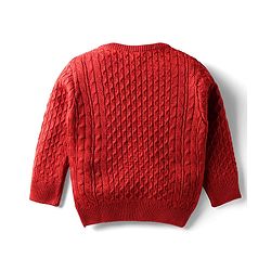 Babyhug Knit Full Sleeves Pullover Sweater with Cable Knit Design & Patch Detailing - Rust Orange