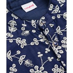 Babyhug Woven Full Sleeves Kurta Pajama Set With Floral Embroidery - Navy Blue