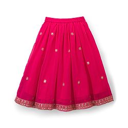 Babyhug Woven Half Sleeves Choli Lehenga Set with Dupatta Embroidery & Sequin Detailing - Dark Pink