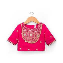 Babyhug Woven Half Sleeves Choli Lehenga Set with Dupatta Embroidery & Sequin Detailing - Dark Pink