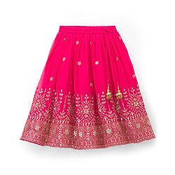 Babyhug Woven Half Sleeves Choli Lehenga Set with Dupatta Embroidery & Sequin Detailing - Dark Pink