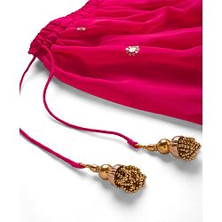 Babyhug Woven Half Sleeves Choli Lehenga Set with Dupatta Embroidery & Sequin Detailing - Dark Pink