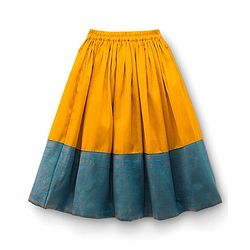 Babyhug Brocade Woven Half Sleeves Pattu Pavada Choli Lehenga Set With Floral Print - Yellow