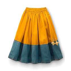 Babyhug Brocade Woven Half Sleeves Pattu Pavada Choli Lehenga Set With Floral Print - Yellow