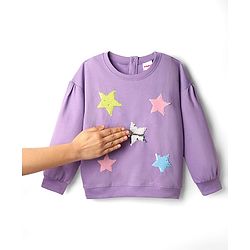 Babyhug Terry Knit Full Sleeves Tops and Skirt Set with Star Print - Purple