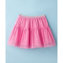 Babyhug Single Jersey Knit Full Sleeves Top and Mesh Skirt With Polka Dot & Bow Print - White & Pink