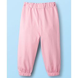Babyhug Knit Schiffli Sleeveless Top and Terry Lounge Pant Set with Front Buttons & Frill Detailing - Pink & White