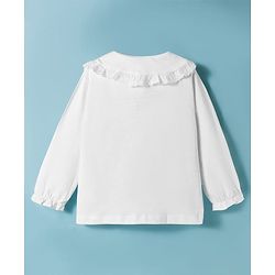 Babyhug Single Jersey Knit Full Sleeves Front Open Peter Pan Collar Top and Skirt Set With Floral Print - White & Dark Pink