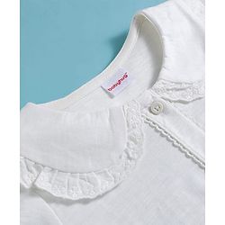 Babyhug Single Jersey Knit Full Sleeves Front Open Peter Pan Collar Top and Skirt Set With Floral Print - White & Dark Pink