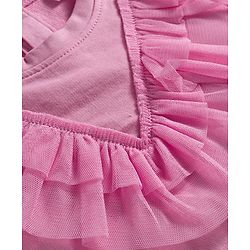 Babyhug Single Jersey Knit  Full Sleeves Top and Skirt With Frill Detailing & Sequin Cherry Design - Pink & Navy Blue