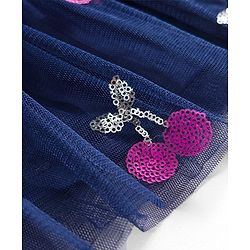 Babyhug Single Jersey Knit  Full Sleeves Top and Skirt With Frill Detailing & Sequin Cherry Design - Pink & Navy Blue