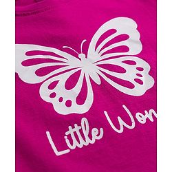 Babyhug 100% Cotton Knit Full Sleeves Top with Butterfly Print & Frill Detailing - Dark Pink