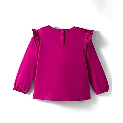 Babyhug 100% Cotton Knit Full Sleeves Top with Butterfly Print & Frill Detailing - Dark Pink