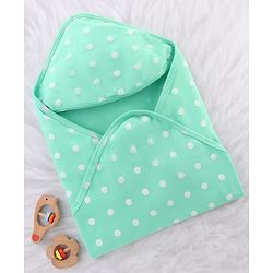 Babyhug Cotton Interlock Knit Hooded Wrapper with Polka Dots Print L 76 x B 71.5 cm - Green