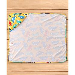 Babyhug Cotton Interlock Knit Hooded Wrapper with Vehicle Print L 76 x B 71.5 cm - Yellow
