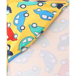 Babyhug Cotton Interlock Knit Hooded Wrapper with Vehicle Print L 76 x B 71.5 cm - Yellow