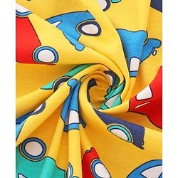 Babyhug Cotton Interlock Knit Hooded Wrapper with Vehicle Print L 76 x B 71.5 cm - Yellow