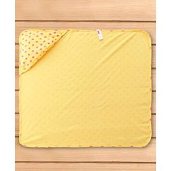 Babyhug Cotton Interlock Knit Hooded Wrapper with Hearts Print L 76 x B 71.5 cm - Yellow