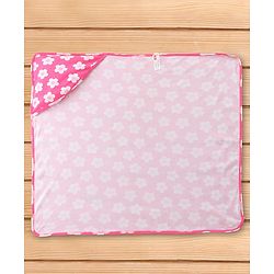 Babyhug Cotton Interlock Knit Hooded Wrapper with Floral Print L 76 x B 71.5 cm - Pink