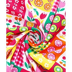 Babyhug Cotton Interlock Knit Hooded Wrapper with Tropical Theme Printed L 76 x B 73 cm - White